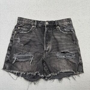 Garage Denim Shorts Women's 3 Black Faded Vintage Cut-Off Button Fly High Rise
